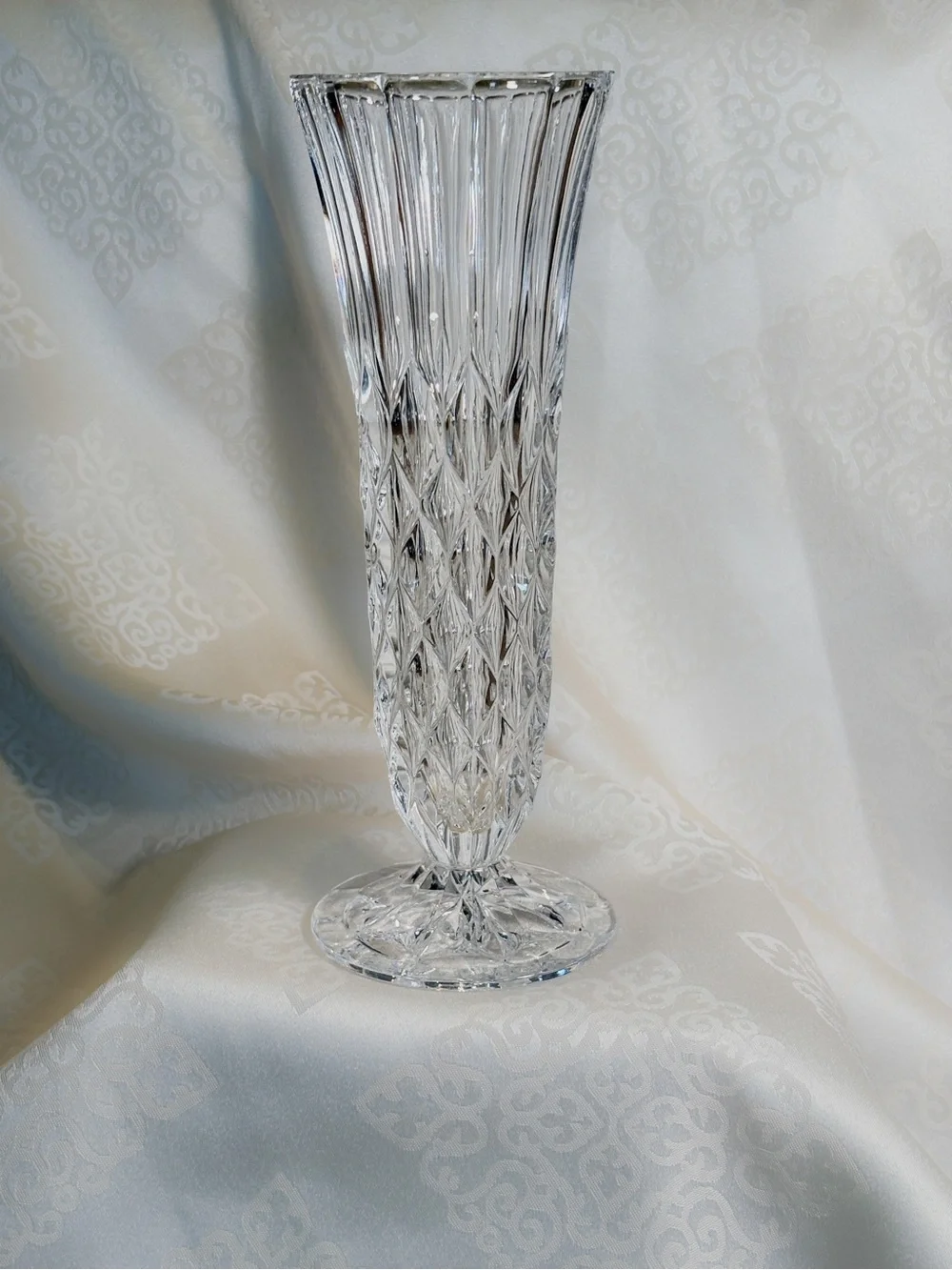 Vintage Heavy Lead Crystal Vase | Elegant 10” Cut Crystal Trumpet Vase